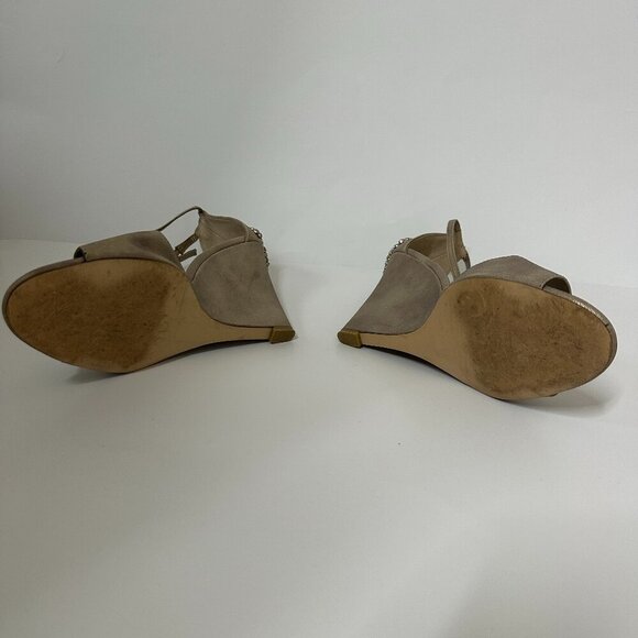 Audrey Brooke Paige Rhinestone Wedge Braided T-Strap Sandals in Gold - Size 10 - Picture 5 of 10